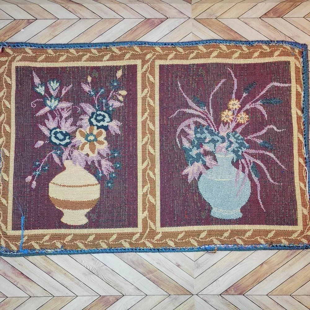 Vintage Tapestry Cloth Art Floral Flowers In Vases Wall For Frames Hanging